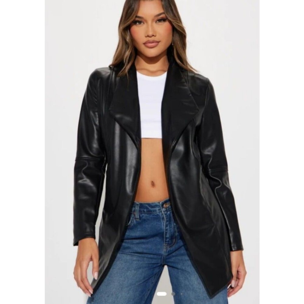 Fashion Nova Socialite Faux Leather Jacket Coat Black Size Large NWT